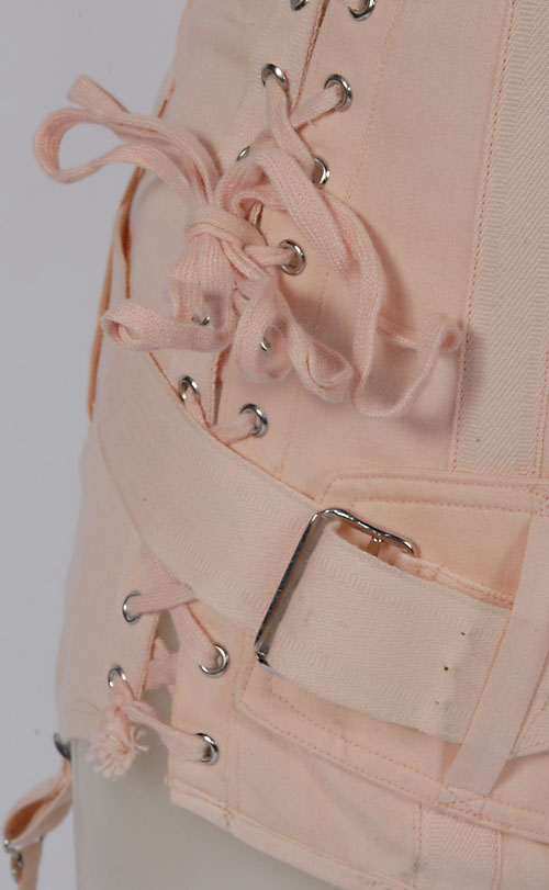 Vintage 50s Heavily Boned Peach Open Bottom German Lace Up Corset 