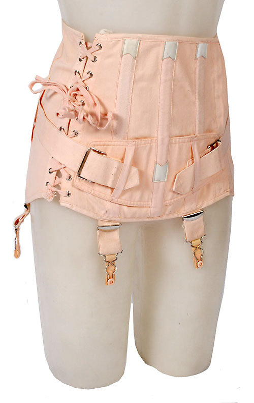 Vintage 50s Heavily Boned Peach Open Bottom German Lace Up Corset 