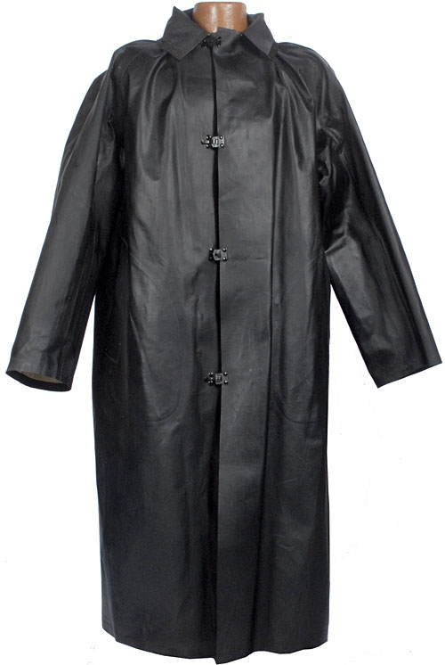 Vintage 40s 50s Black Vulcanized Rubber Raincoat Coat Police Fireman