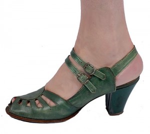 Vintage 30's Green Leather Art Deco Pumps
