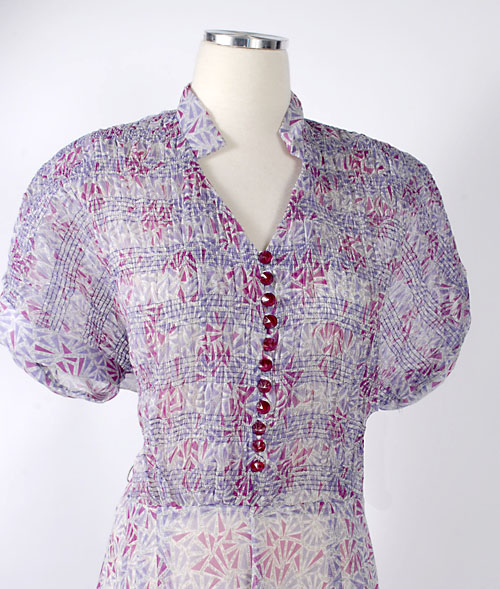 Vintage 40s 50s Pink Purple Atomic Abstract Print Sheer Dress XL XXL