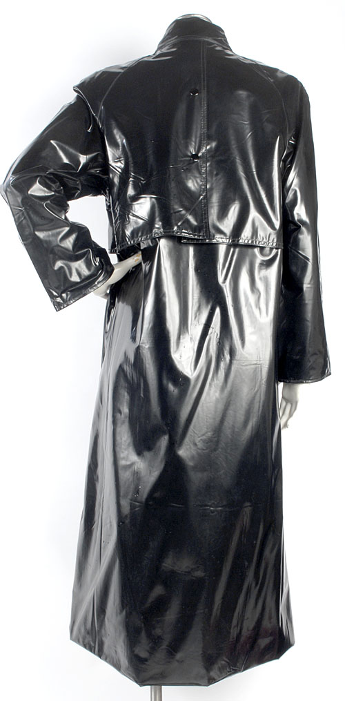 Vintage 80s Glossy Black Vinyl PVC Long Raincoat w/Flannel Lining ...